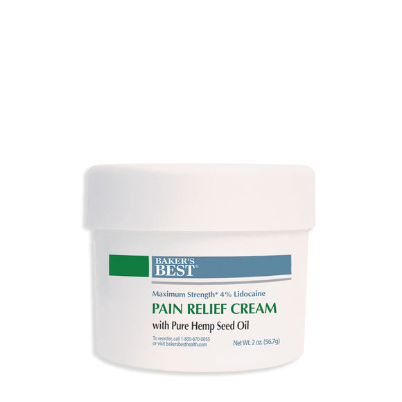 Baker's Best Maximum Strength Pain Relief Cream with Lidocaine and 100% Pure Hemp Seed Oil
