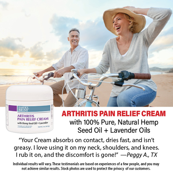 Baker's Best Arthritis Pain Relief Cream with Lidocaine, 100% Pure Hemp Seed Oil, and Lavender