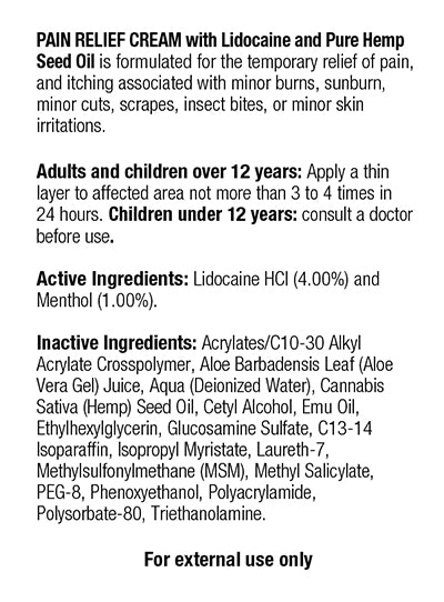 Baker's Best Maximum Strength Pain Relief Cream with 100% Pure Hemp Seed Oil Ingredients